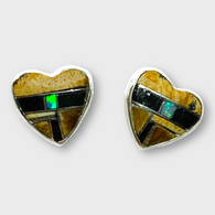 Sterling Silver Handmade Inlay Stones Heart Shape Small Stud Earrings