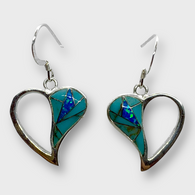 Sterling Silver Half Inlay Half Hollow Different Stones Heart Shape Hook Earrings