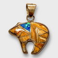 Bronze Handmade Inlay Multi-Stone Small Bear Pendant