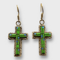 Bronze Handmade Different Stones Inlay Cross Hook Earrings