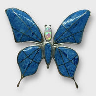 Sterling Silver Inlay Handmade Different Stones Butterfly Shape Pin and Pendant