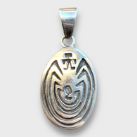 Sterling Silver Hand Engraved Man In The Maze Oval Round Pendant