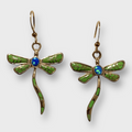 Bronze Inlay Stones Handmade Dragonfly Shape Hook Earrings