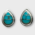 Sterling Silver Handmade Inlay Different Stones Small Teardrop Shape Stud Post Earrings