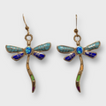 Bronze Inlay Stones Handmade Dragonfly Shape Hook Earrings