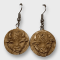 Bone Carved Round Buffalo Head No Paint Handmade Detailed Hook Dangle Earrings