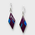 Handmade Inlay Sterling Silver Different Stone with Opal Diamond Rhombus Shape Hook Earrings