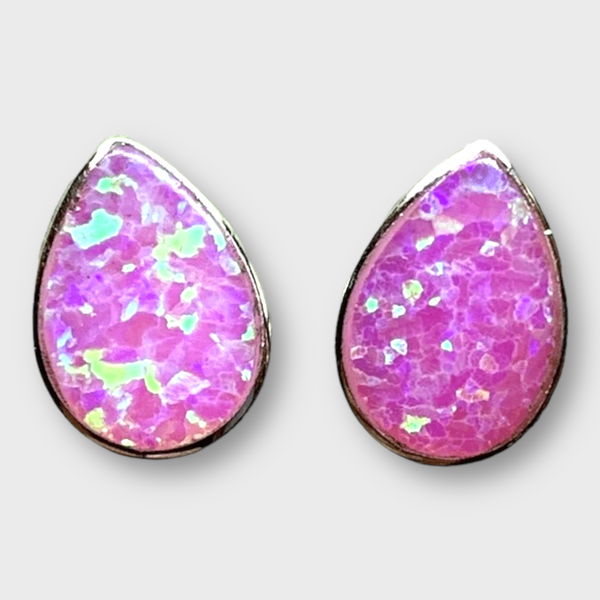 Handmade Sterling Silver Teardrop Shape Multi Opal Colors Stud Post Earrings