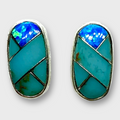 Sterling Silver Inlay different Stones Long Oval Round Shape Post Earrings