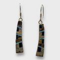 Bronze Inlay Stones Handmade Curved Sticks Hook Earrings