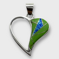 Sterling Silver Half Inlay Half Hollow Different Stones Heart Shape Pendant