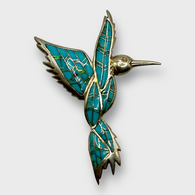 Sterling Silver Handmade Inlay Turquoise & Opal Hummingbird Pendant