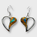 Sterling Silver Half Inlay Half Hollow Different Stones Heart Shape Hook Earrings