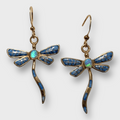 Bronze Inlay Stones Handmade Dragonfly Shape Hook Earrings