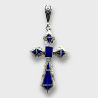 Sterling Silver Inlay Different Stones Saint Cross Shape Pendant