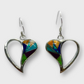 Sterling Silver Half Inlay Half Hollow Different Stones Heart Shape Hook Earrings