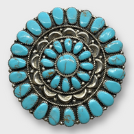 Sterling Silver Navajo Handmade Round Cluster Turquoise Large Pin and Pendant