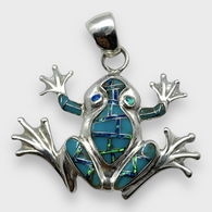 Sterling Silver Handmade Inlay Different Stones Frog Shape Pendant