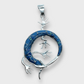 Handmade Inlay Different Stones Sterling Silver Lizard Round Shape Pendant