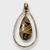 Bronze Handmade Inlay Different Stones Teardrop Hollow Breathable Pendant