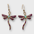 Bronze Inlay Stones Handmade Dragonfly Shape Hook Earrings