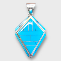 Sterling Silver Inlay Turquoise Stone Kite Arrowhead Shape Pendant