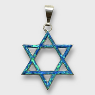 Sterling Silver Inlay Stones Handmade Star of David Pendant