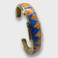 Bronze Handmade Inlay Stones Ridged Edges Cuff Bracelet