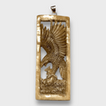 Handmade Bone Carved Long Hollow Rectangle Flying Eagle No Paint Detailed Pendant