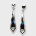 Sterling Silver Handmade Inlay Stones Arrowhead Hollow Triangle Post Earrings