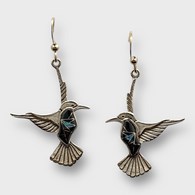 Bronze Handmade Inlay Different Stones Hummingbird Hook Earrings