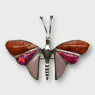 Sterling Silver Handmade Inlay Multi Stone Butterfly Shape All in One Pin and Pendant