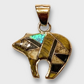 Bronze Handmade Inlay Multi-Stone Small Bear Pendant