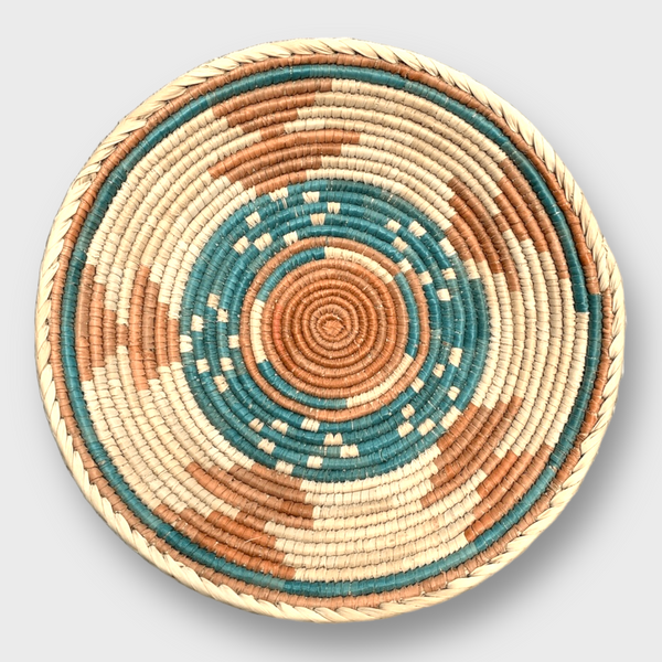 Pakistan Handwoven Palm Leaves Southwestern Medium Round Three Colored Basket