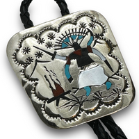 Navajo Sterling Silver Handmade Inlay Multi Stones Apache Design Bolo Tie