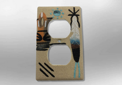 Navajo Handmade Sand Painting Feather Wedding Vase 1 Standard Duplex Outlet Plate Cover