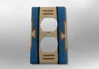 Handmade Navajo Sand Painting Blue Native Design 1 Standard Duplex Outlet Plate Cover - Kachina City