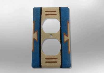 Handmade Navajo Sand Painting Blue Native Design 1 Standard Duplex Outlet Plate Cover