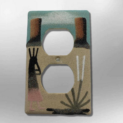 Native Handmade Navajo Sand Painting Canyon Kokopelli 1 Standard Duplex Outlet Plate Cover