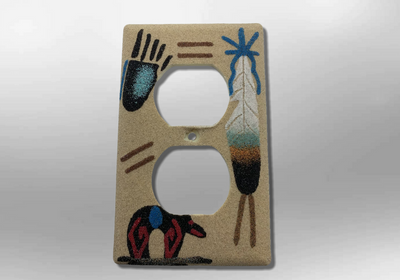Native Handmade Navajo Sand Painting Feather Bear Paw 1 Standard Duplex Outlet Plate Cover