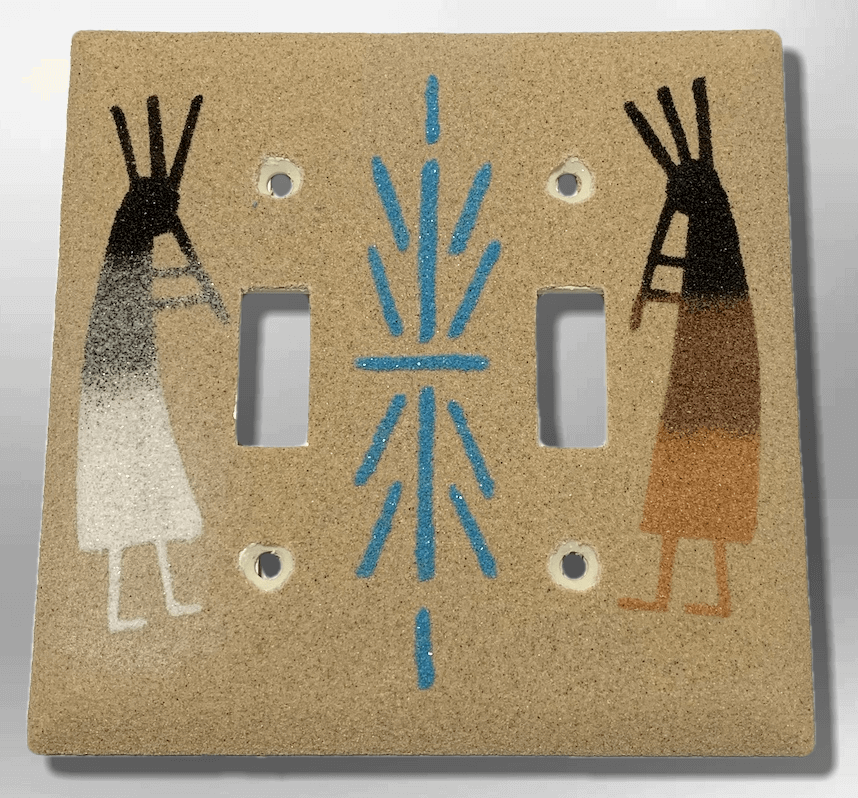 Navajo Handmade Sand Painting Two Kokopelli Standard Double Toggle Plate Cover - Kachina City