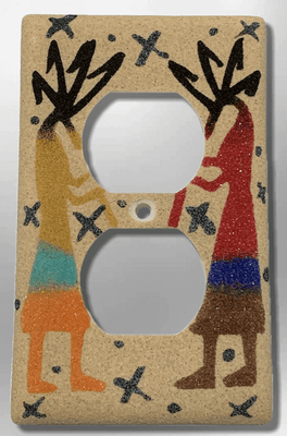 Native Handmade Navajo Sand Painting Two Kokopelli Standard Duplex Outlet Plate Cover