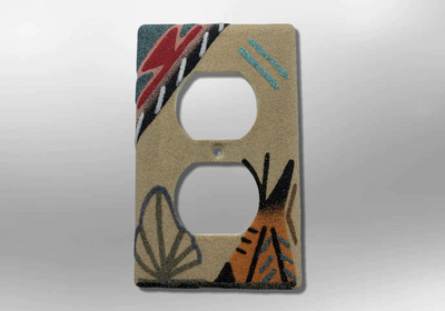 Handmade Navajo Sand Painting Orange Teepee/ Design 1 Standard Duplex Outlet Plate Cover