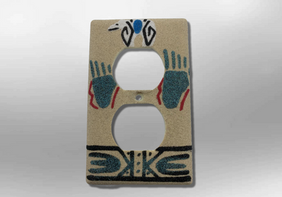 Navajo Handmade Sand Painting Bear W/ Paw 1 Standard Duplex Outlet Plate Cover