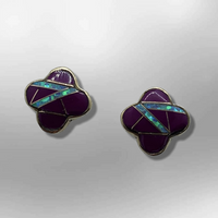 Bronze Inlay Different Stones Clover Shape Post Earrings - Kachina City
