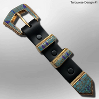 Bronze Different Stones Inlay 4 Piece Ranger Set Belt Buckle - Kachina City