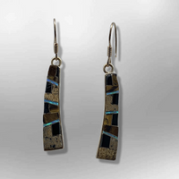 Bronze Inlay Stones Handmade Curved Sticks Hook Earrings - Kachina City