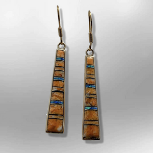 Bronze Handmade Inlay Stones Straight Sticks Hook Earrings - Kachina City