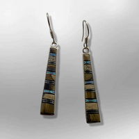 Bronze Handmade Inlay Stones Straight Sticks Hook Earrings - Kachina City