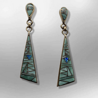 Bronze Inlay Stones Teardrop Triangle Post Dangle Earrings - Kachina City